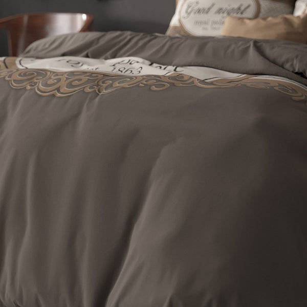 100% Microfibre Duvet Cover Set Royal Palace | Taupe | Single - 140cm (W) x 220cm (L) - The Bedding & Blankets Store