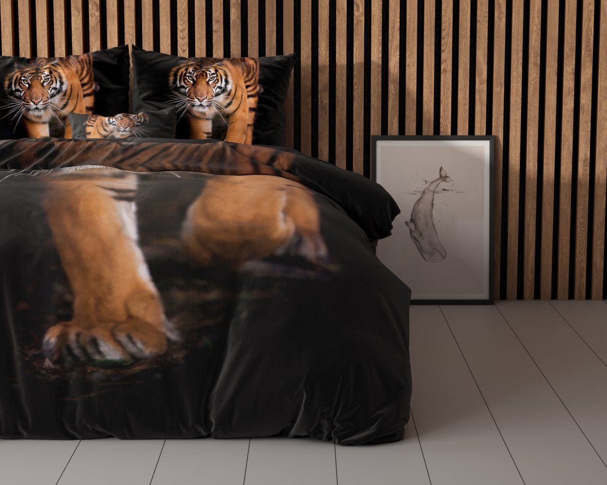 100% Microfibre Duvet Cover Set Tiger Icon | Black | Double - 200cm (W) x 220cm (L) - The Bedding & Blankets Store
