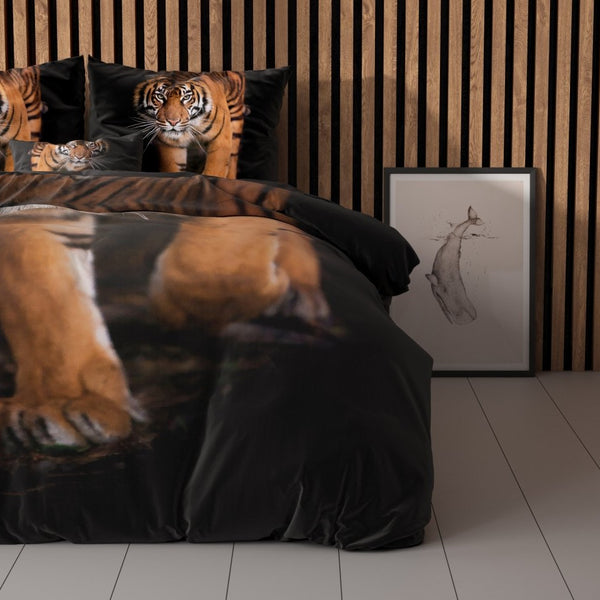 100% Microfibre Duvet Cover Set Tiger Icon | Black | Double - 200cm (W) x 220cm (L) - The Bedding & Blankets Store