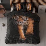 100% Microfibre Duvet Cover Set Tiger Icon | Black | Double - 200cm (W) x 220cm (L) - The Bedding & Blankets Store