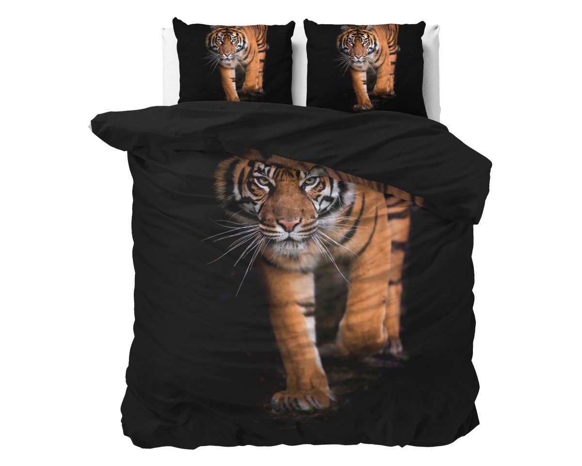 100% Microfibre Duvet Cover Set Tiger Icon | Black | Double - 200cm (W) x 220cm (L) - The Bedding & Blankets Store