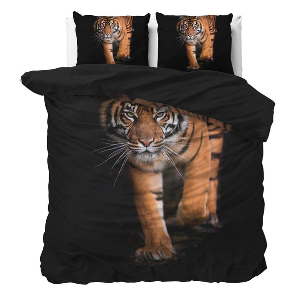 100% Microfibre Duvet Cover Set Tiger Icon | Black | Double - 200cm (W) x 220cm (L) - The Bedding & Blankets Store