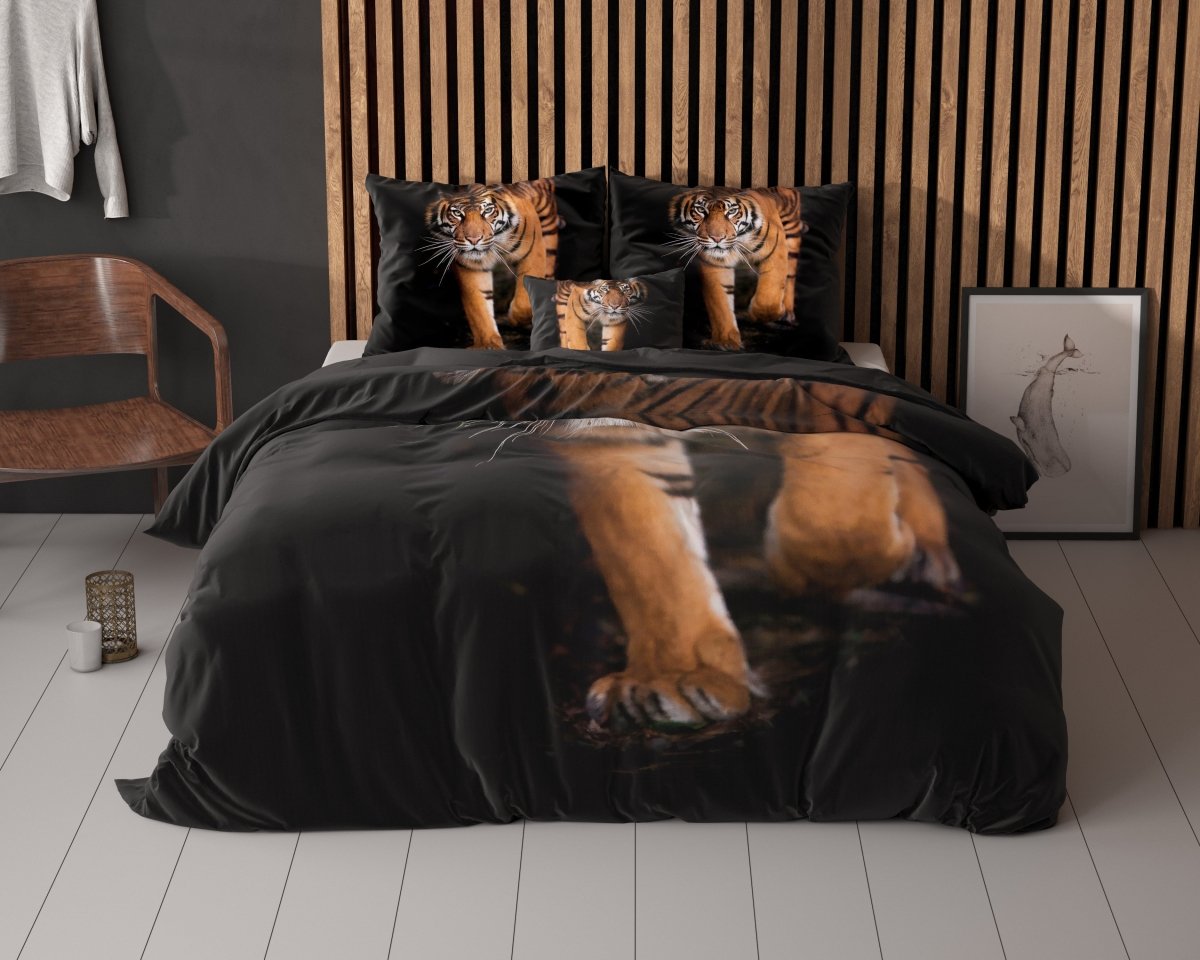 100% Microfibre Duvet Cover Set Tiger Icon | Black | Double - 200cm (W) x 220cm (L) - The Bedding & Blankets Store