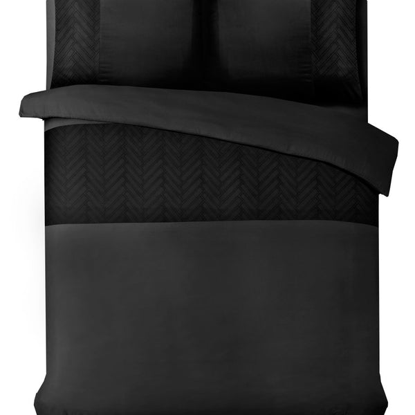 100% Microfibre Duvet Cover Set Valencia | Black | Single - 140cm (W) x 220cm (L) - The Bedding & Blankets Store