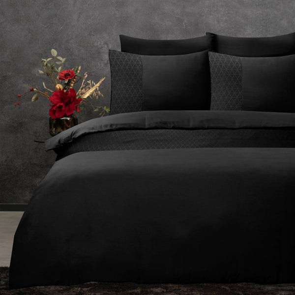 100% Microfibre Duvet Cover Set Valencia | Black | Single - 140cm (W) x 220cm (L) - The Bedding & Blankets Store