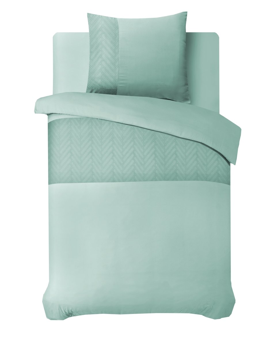 100% Microfibre Duvet Cover Set Valencia | Mint Green | Single - 140cm (W) x 220cm (L) - The Bedding & Blankets Store