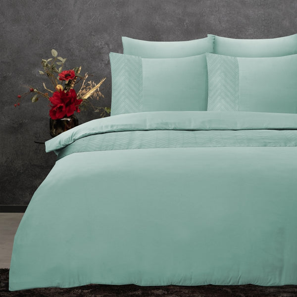 100% Microfibre Duvet Cover Set Valencia | Mint Green | Single - 140cm (W) x 220cm (L) - The Bedding & Blankets Store
