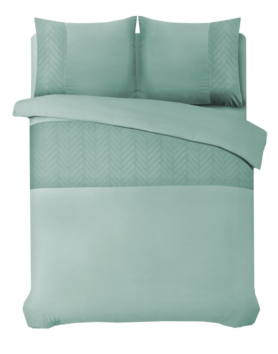 100% Microfibre Duvet Cover Set Valencia | Mint Green | Single - 140cm (W) x 220cm (L) - The Bedding & Blankets Store