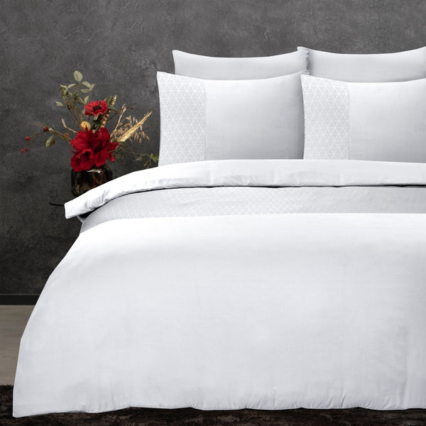 100% Microfibre Duvet Cover Set Valencia | White | Single - 140cm (W) x 220cm (L) - The Bedding & Blankets Store