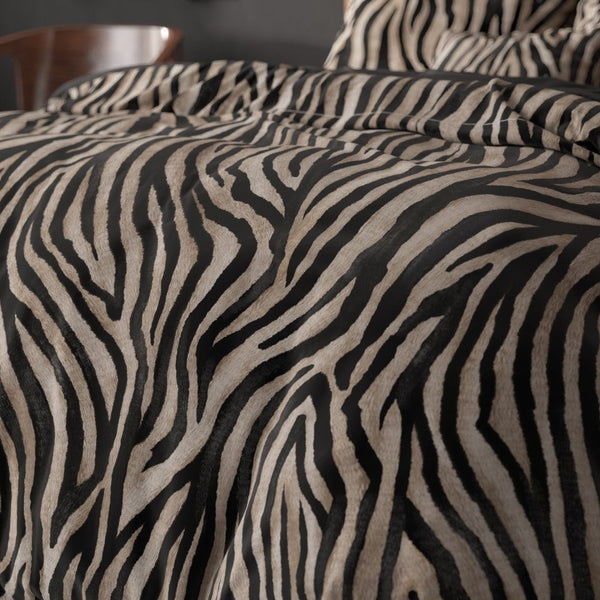 100% Microfibre Duvet Cover Set Zebra Icon | Black | Single - 140cm (W) x 220cm (L) - The Bedding & Blankets Store