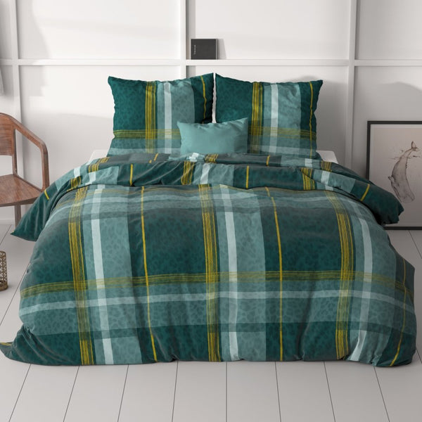 100% Microfibre Duvet Cover Set Zoni | Green | Single - 140cm (W) x 220cm (L) - The Bedding & Blankets Store