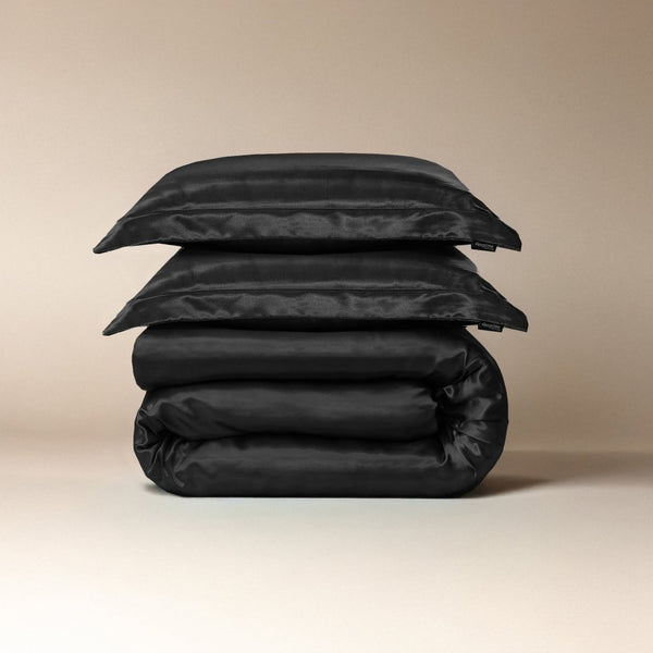 100% Micropercale Sateen Duvet Cover Set Glossy | Black | Single - 140cm (W) x 220cm (L) - The Bedding & Blankets Store