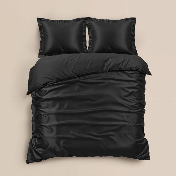100% Micropercale Sateen Duvet Cover Set Glossy | Black | Single - 140cm (W) x 220cm (L) - The Bedding & Blankets Store