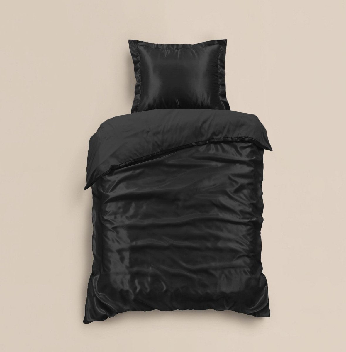 100% Micropercale Sateen Duvet Cover Set Glossy | Black | Single - 140cm (W) x 220cm (L) - The Bedding & Blankets Store
