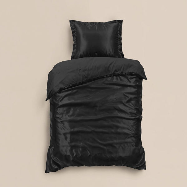 100% Micropercale Sateen Duvet Cover Set Glossy | Black | Single - 140cm (W) x 220cm (L) - The Bedding & Blankets Store