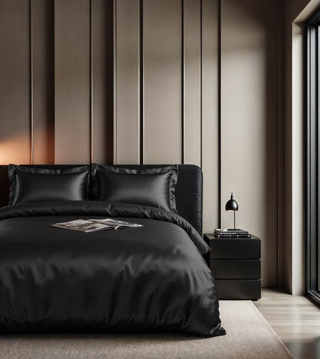 100% Micropercale Sateen Duvet Cover Set Glossy | Black | Single - 140cm (W) x 220cm (L) - The Bedding & Blankets Store