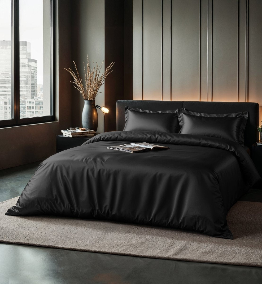 100% Micropercale Sateen Duvet Cover Set Glossy | Black | Single - 140cm (W) x 220cm (L) - The Bedding & Blankets Store