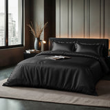 100% Micropercale Sateen Duvet Cover Set Glossy | Black | Single - 140cm (W) x 220cm (L) - The Bedding & Blankets Store