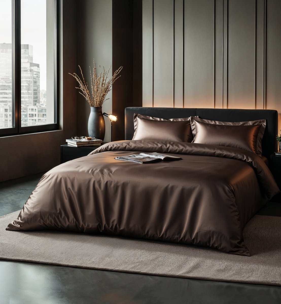 100% Micropercale Sateen Duvet Cover Set Glossy | Brown | Single - 140cm (W) x 220cm (L) - The Bedding & Blankets Store