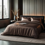 100% Micropercale Sateen Duvet Cover Set Glossy | Brown | Single - 140cm (W) x 220cm (L) - The Bedding & Blankets Store