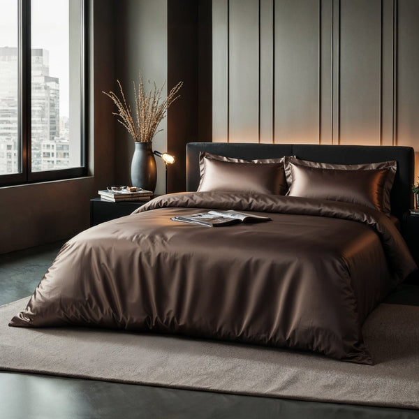 100% Micropercale Sateen Duvet Cover Set Glossy | Brown | Single - 140cm (W) x 220cm (L) - The Bedding & Blankets Store