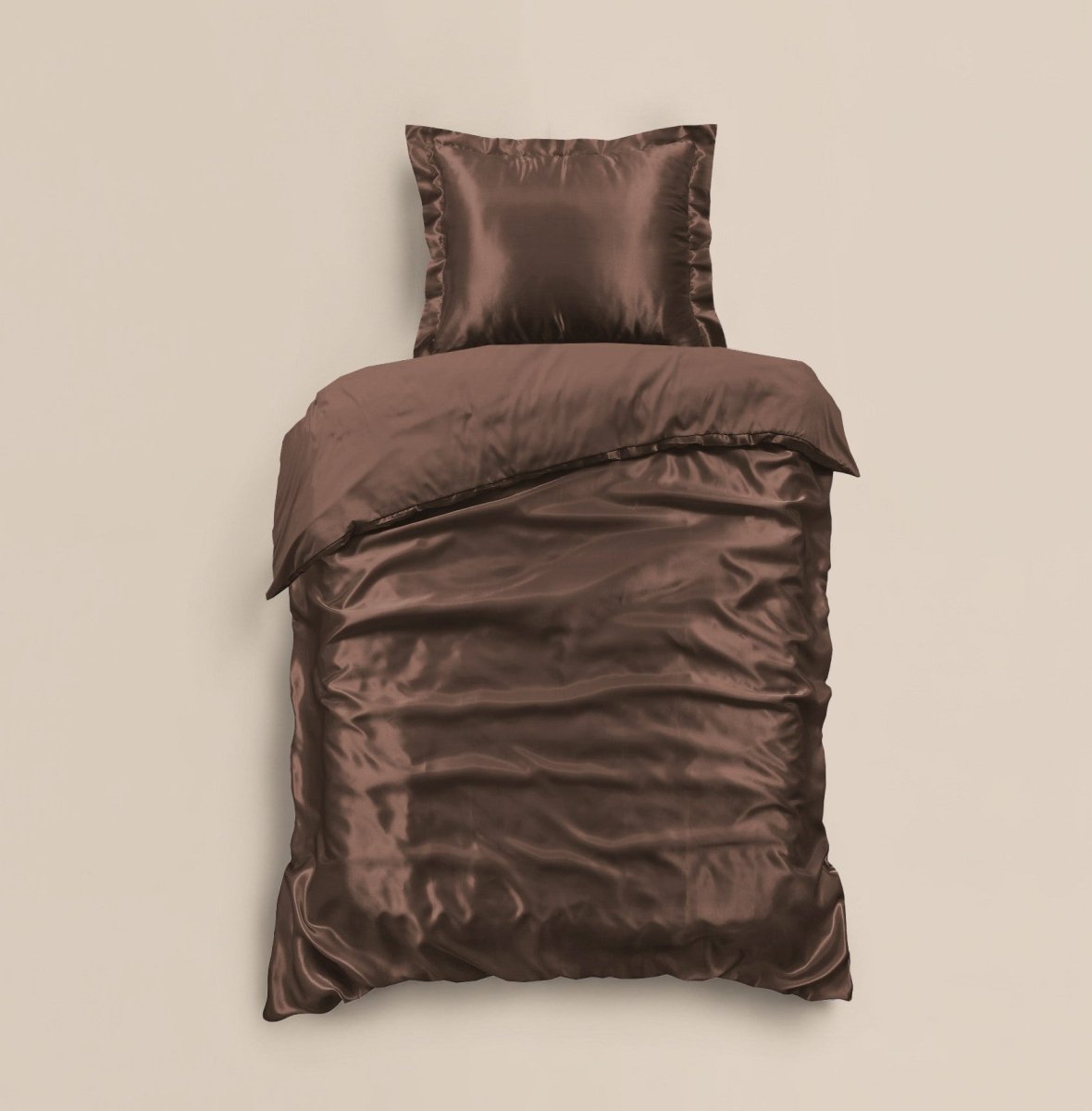 100% Micropercale Sateen Duvet Cover Set Glossy | Brown | Single - 140cm (W) x 220cm (L) - The Bedding & Blankets Store