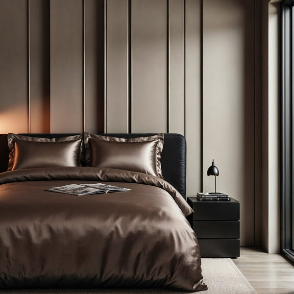 100% Micropercale Sateen Duvet Cover Set Glossy | Brown | Single - 140cm (W) x 220cm (L) - The Bedding & Blankets Store