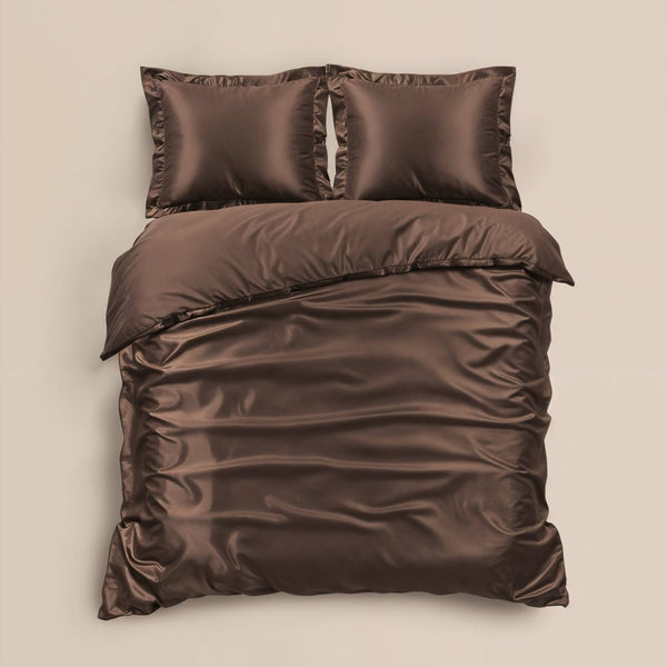 100% Micropercale Sateen Duvet Cover Set Glossy | Brown | Single - 140cm (W) x 220cm (L) - The Bedding & Blankets Store