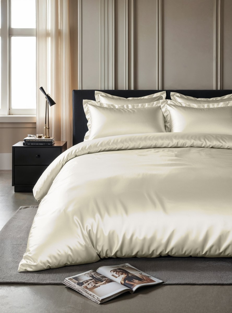100% Micropercale Sateen Duvet Cover Set Glossy | Cream | Single - 140cm (W) x 220cm (L) - The Bedding & Blankets Store