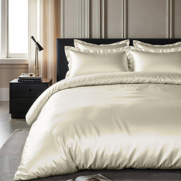 100% Micropercale Sateen Duvet Cover Set Glossy | Cream | Single - 140cm (W) x 220cm (L) - The Bedding & Blankets Store