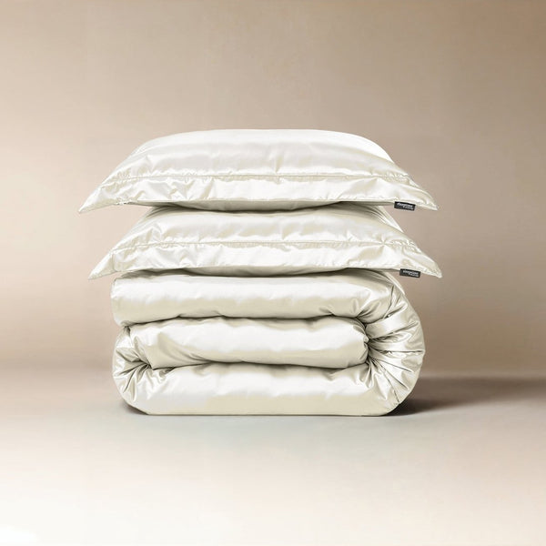 100% Micropercale Sateen Duvet Cover Set Glossy | Cream | Single - 140cm (W) x 220cm (L) - The Bedding & Blankets Store