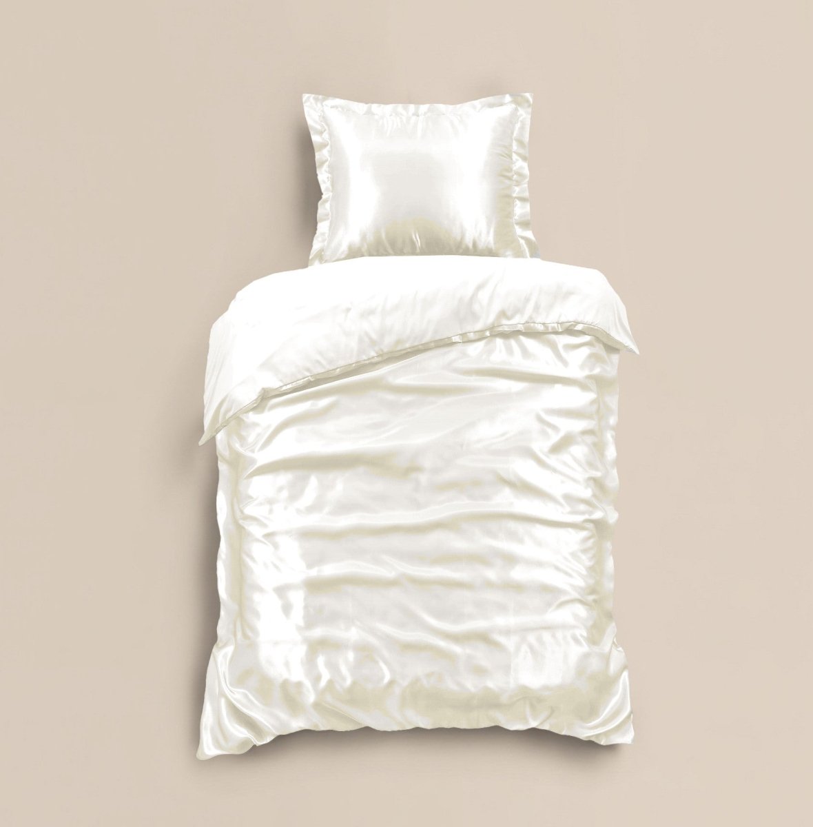 100% Micropercale Sateen Duvet Cover Set Glossy | Cream | Single - 140cm (W) x 220cm (L) - The Bedding & Blankets Store