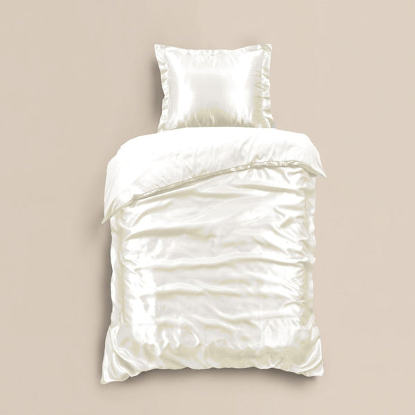100% Micropercale Sateen Duvet Cover Set Glossy | Cream | Single - 140cm (W) x 220cm (L) - The Bedding & Blankets Store