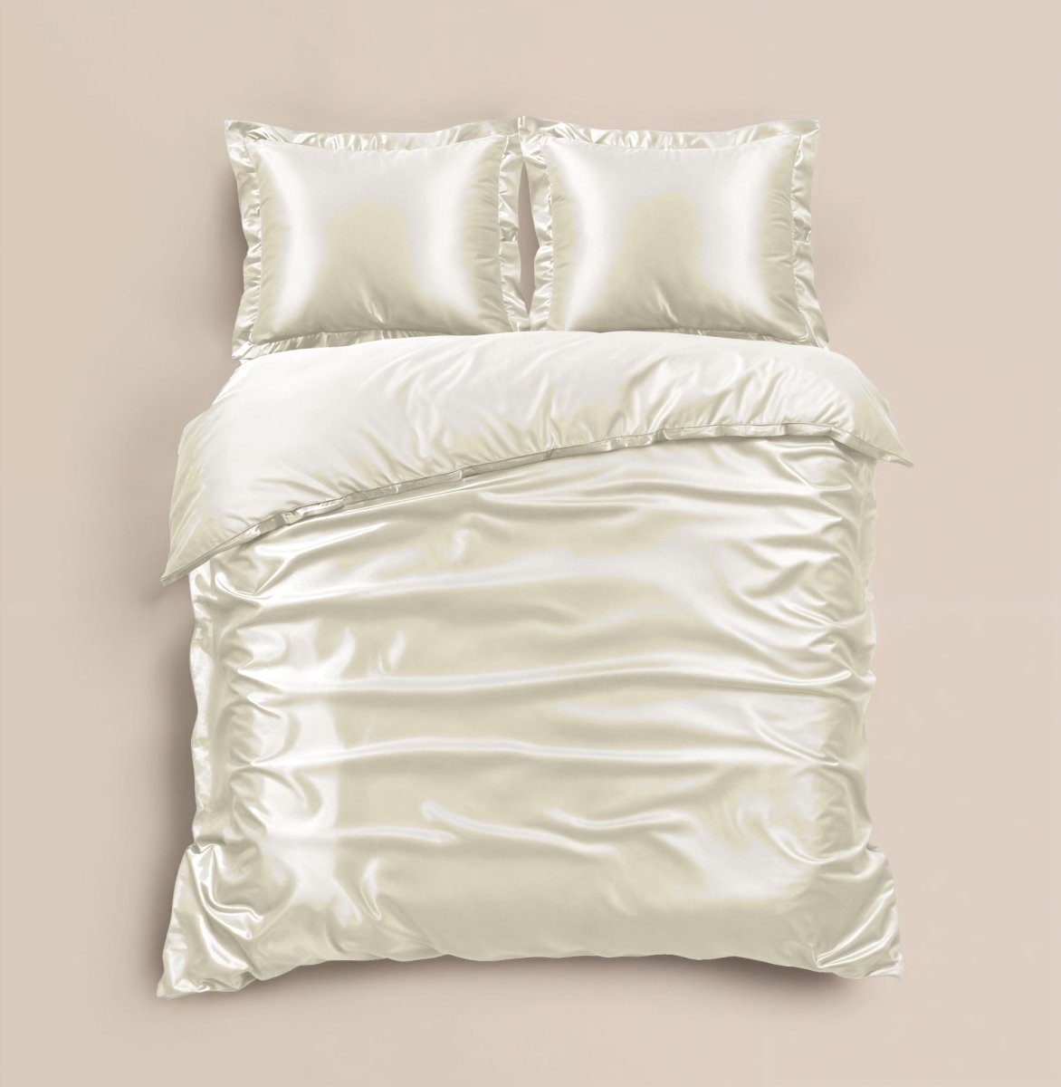 100% Micropercale Sateen Duvet Cover Set Glossy | Cream | Single - 140cm (W) x 220cm (L) - The Bedding & Blankets Store