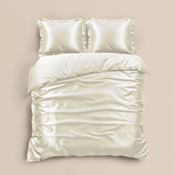 100% Micropercale Sateen Duvet Cover Set Glossy | Cream | Single - 140cm (W) x 220cm (L) - The Bedding & Blankets Store