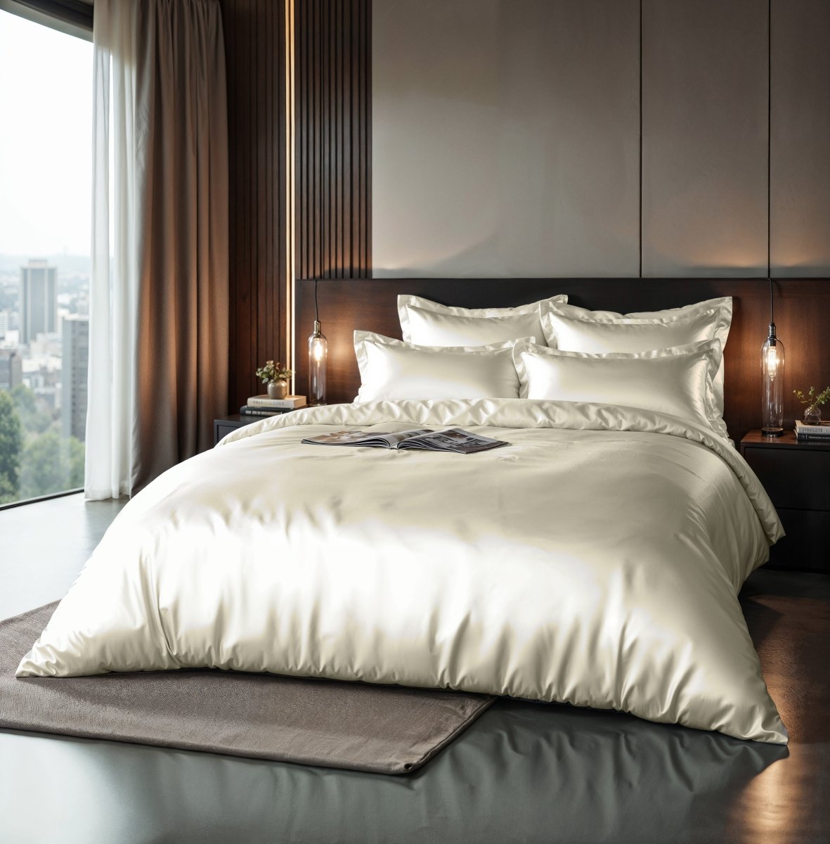 100% Micropercale Sateen Duvet Cover Set Glossy | Cream | Single - 140cm (W) x 220cm (L) - The Bedding & Blankets Store