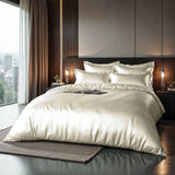 100% Micropercale Sateen Duvet Cover Set Glossy | Cream | Single - 140cm (W) x 220cm (L) - The Bedding & Blankets Store