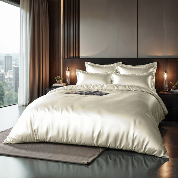 100% Micropercale Sateen Duvet Cover Set Glossy | Cream | Single - 140cm (W) x 220cm (L) - The Bedding & Blankets Store