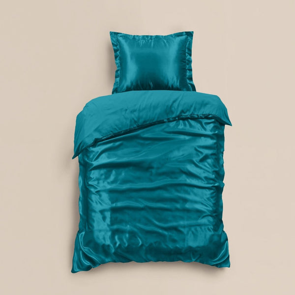 100% Micropercale Sateen Duvet Cover Set Glossy | Deep Teal | Single - 140cm (W) x 220cm (L) - The Bedding & Blankets Store