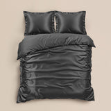 100% Micropercale Sateen Duvet Cover Set Glossy | Grey Anthracite | Single - 140cm (W) x 220cm (L) - The Bedding & Blankets Store