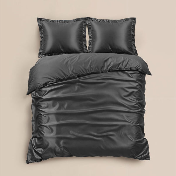100% Micropercale Sateen Duvet Cover Set Glossy | Grey Anthracite | Single - 140cm (W) x 220cm (L) - The Bedding & Blankets Store