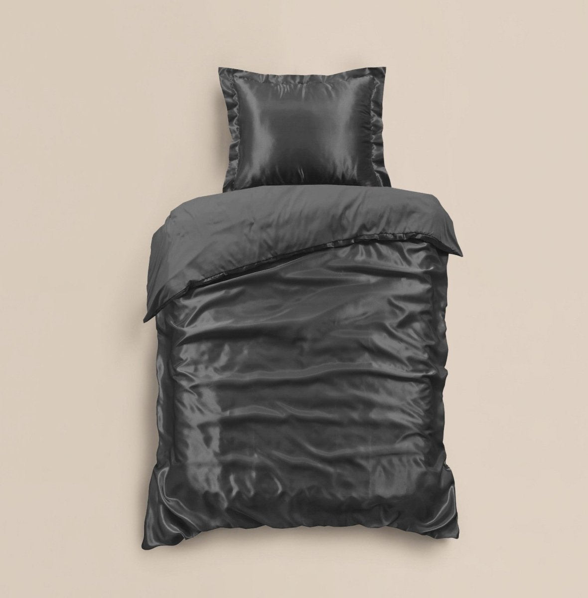 100% Micropercale Sateen Duvet Cover Set Glossy | Grey Anthracite | Single - 140cm (W) x 220cm (L) - The Bedding & Blankets Store