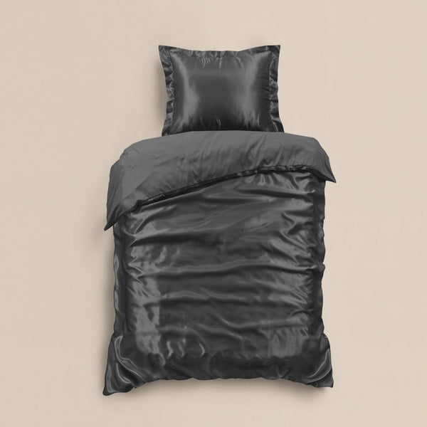 100% Micropercale Sateen Duvet Cover Set Glossy | Grey Anthracite | Single - 140cm (W) x 220cm (L) - The Bedding & Blankets Store