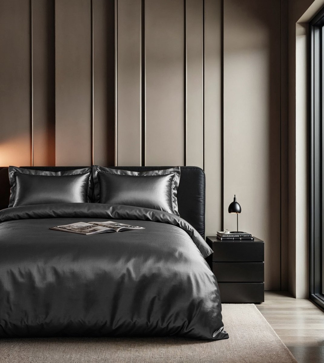 100% Micropercale Sateen Duvet Cover Set Glossy | Grey Anthracite | Single - 140cm (W) x 220cm (L) - The Bedding & Blankets Store