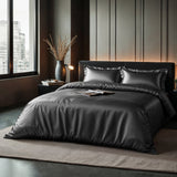 100% Micropercale Sateen Duvet Cover Set Glossy | Grey Anthracite | Single - 140cm (W) x 220cm (L) - The Bedding & Blankets Store