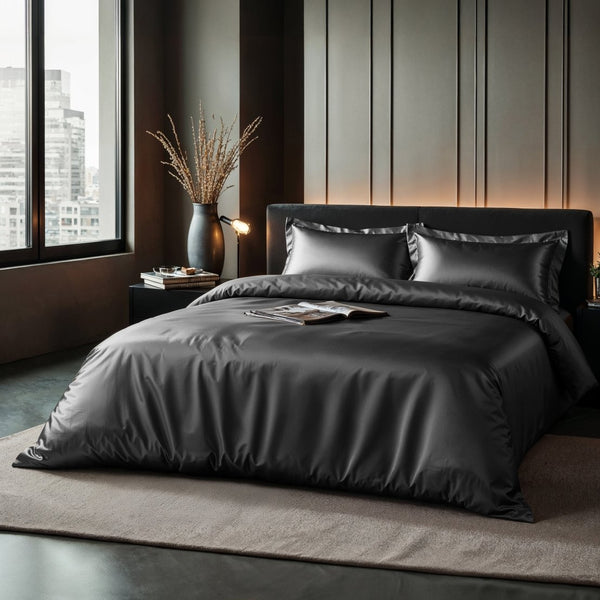 100% Micropercale Sateen Duvet Cover Set Glossy | Grey Anthracite | Single - 140cm (W) x 220cm (L) - The Bedding & Blankets Store