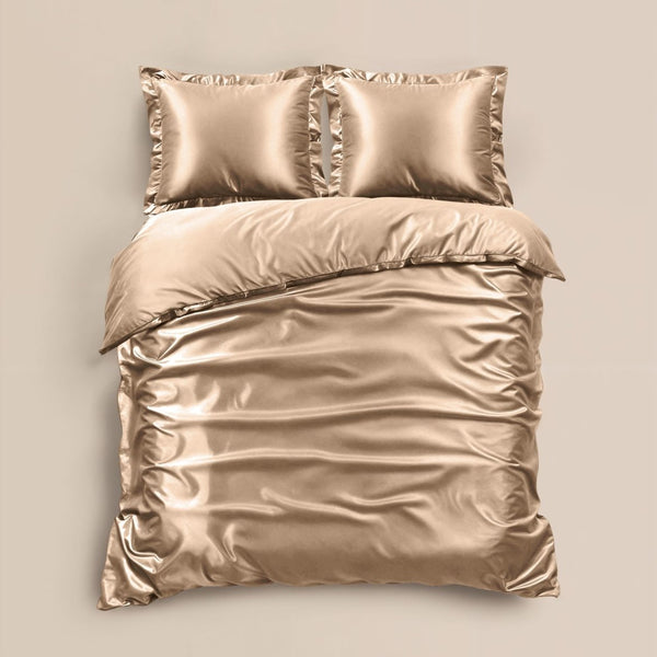 100% Micropercale Sateen Duvet Cover Set Glossy | Taupe | Single - 140cm (W) x 220cm (L) - The Bedding & Blankets Store