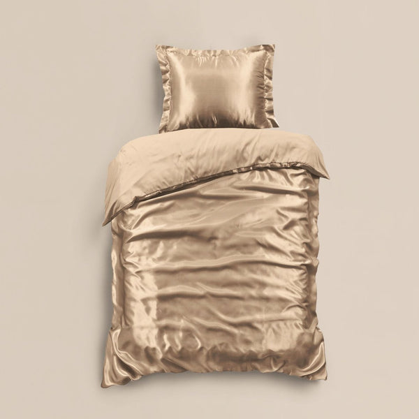 100% Micropercale Sateen Duvet Cover Set Glossy | Taupe | Single - 140cm (W) x 220cm (L) - The Bedding & Blankets Store