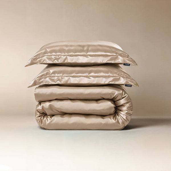 100% Micropercale Sateen Duvet Cover Set Glossy | Taupe | Single - 140cm (W) x 220cm (L) - The Bedding & Blankets Store