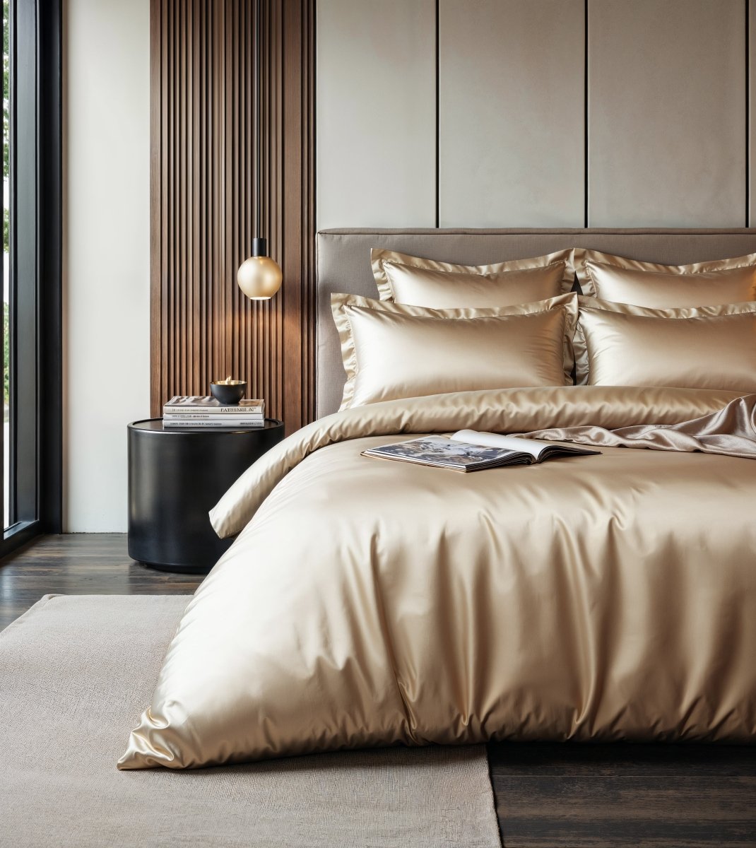 100% Micropercale Sateen Duvet Cover Set Glossy | Taupe | Single - 140cm (W) x 220cm (L) - The Bedding & Blankets Store